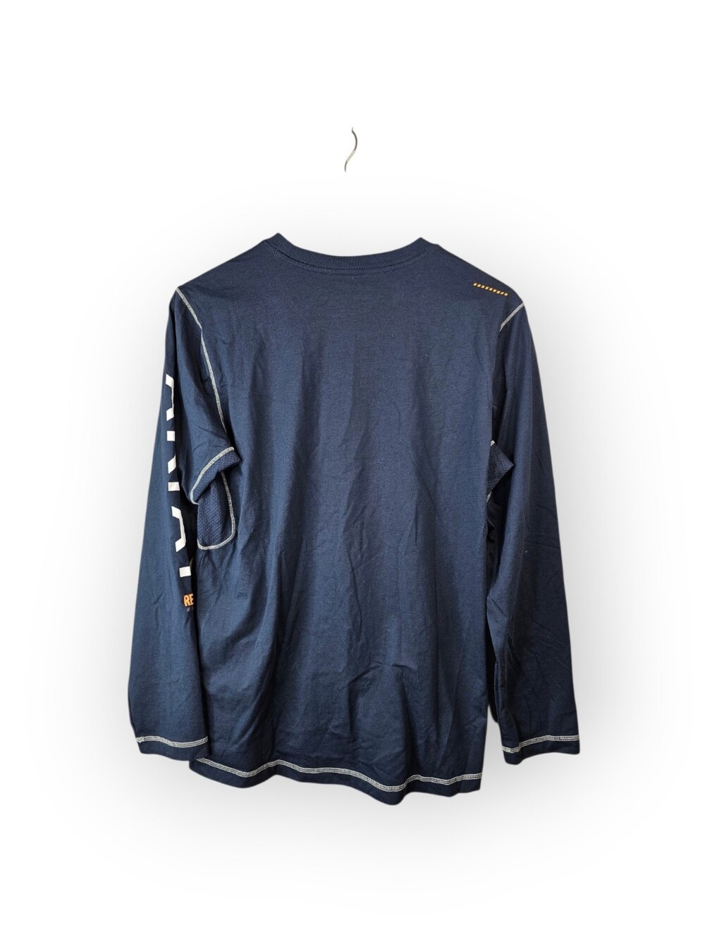 Ariat Rebar Long Sleeve Pocket Work Shirt Men's Large Navy Blue Logo Tee - Picture 5 of 5